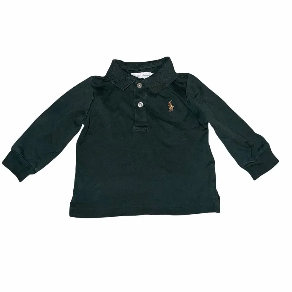 Ralph Lauren baby 100% Pima cotton Hunter green long sleeve polo shirt 6 months